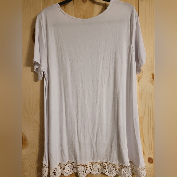 QIXING Short Sleeve Top Plus Size XXL Color White lace bottom - Picture 5 of 6